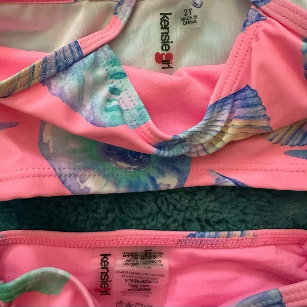 Kensie Girl Pink and Blue Seashell Bikini Size 2T
